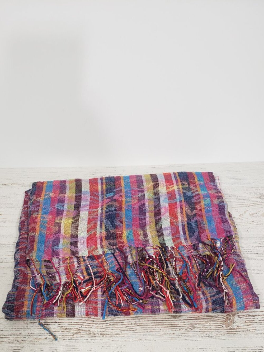 Pashmina Colorful Striped Scarf with Fringe 28 X 34